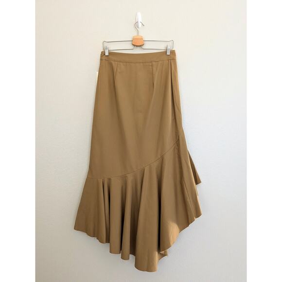 NWT Erika Cavallini Asymmetrical Skirt Women’s IT 44 US 8 Tan Italian Made Midi - Picture 2 of 8